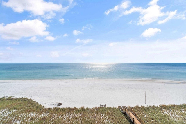 view of water feature with a beach view