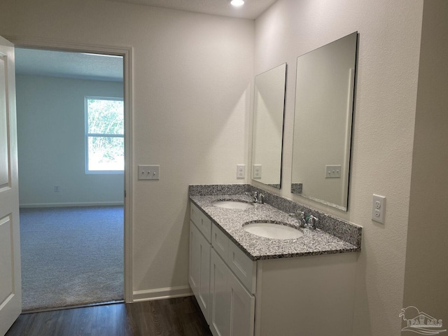 bathroom with vanity and wood-type flooring