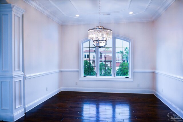 3995 W Madura Rd, Gulf Breeze, FL 32563 - unfurnished dining area featuring an inviting chandelier, baseboards, crown molding, and dark wood-style flooring
