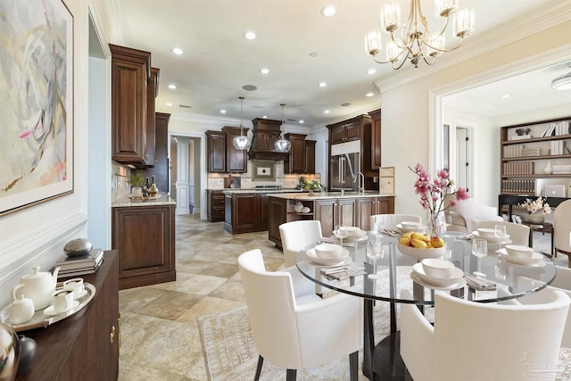 3995 W Madura Rd, Gulf Breeze, FL 32563 - dining room featuring crown molding, recessed lighting, and a chandelier