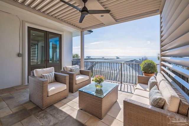 3995 W Madura Rd, Gulf Breeze, FL 32563 - balcony with french doors, a ceiling fan, and an outdoor living space