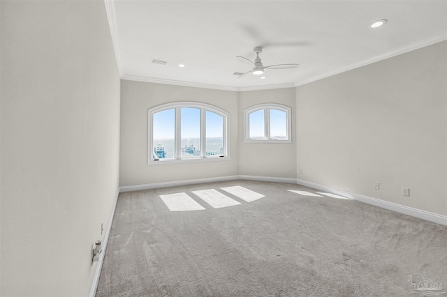 3995 W Madura Rd, Gulf Breeze, FL 32563 - carpeted empty room featuring baseboards, ornamental molding, and a ceiling fan