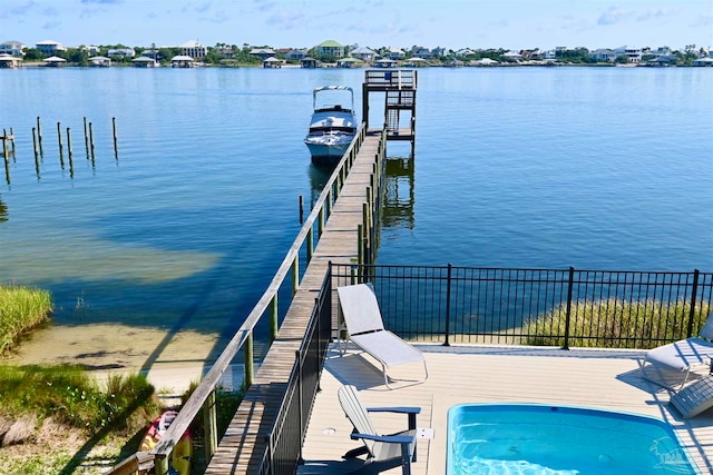 view of dock featuring a water view