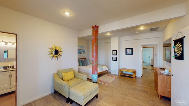 living area with light tile patterned flooring