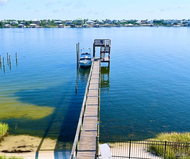 view of dock with a water view