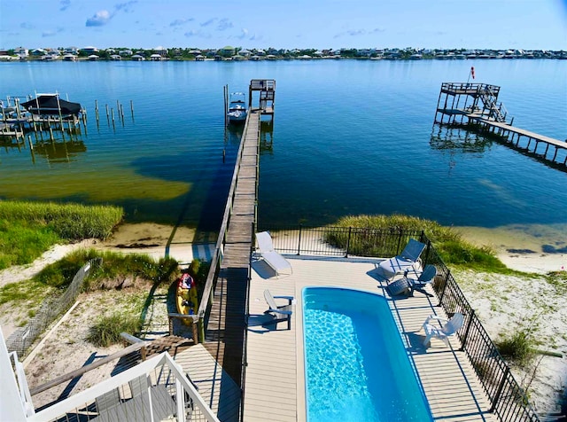 view of dock with a water view