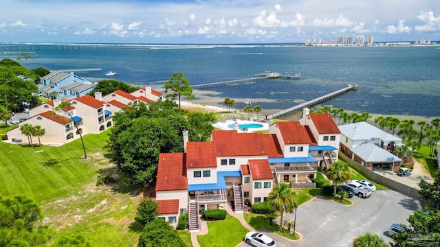 aerial view with a water view