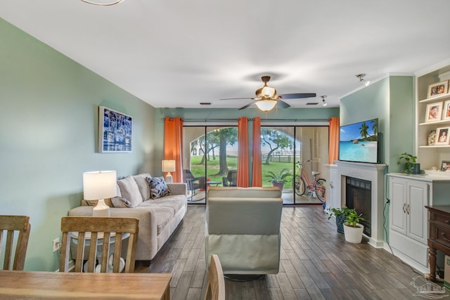 living room featuring ceiling fan