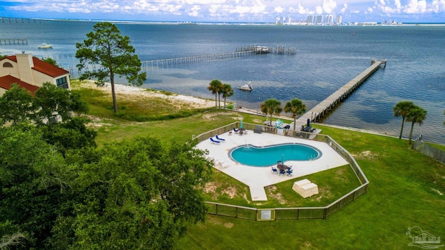 aerial view featuring a water view