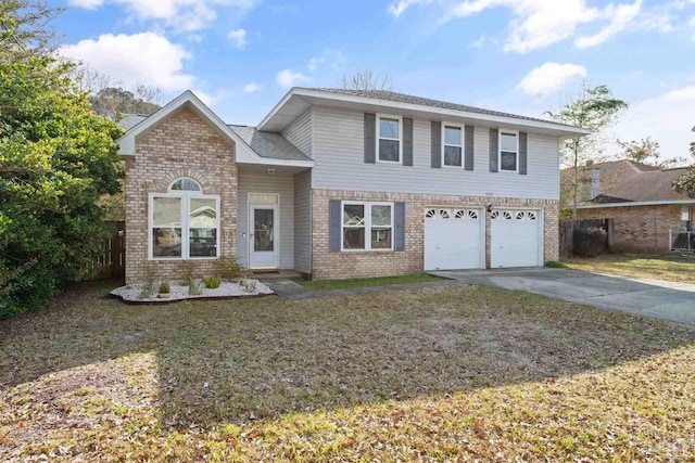 view of front facade with a garage and a front lawn