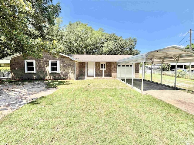 5737 Chumuckla Hwy, Pace, FL 32571 - ranch-style home with driveway, brick siding, a garage, and a detached carport