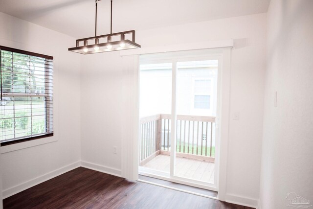 unfurnished dining area with dark hardwood / wood-style flooring