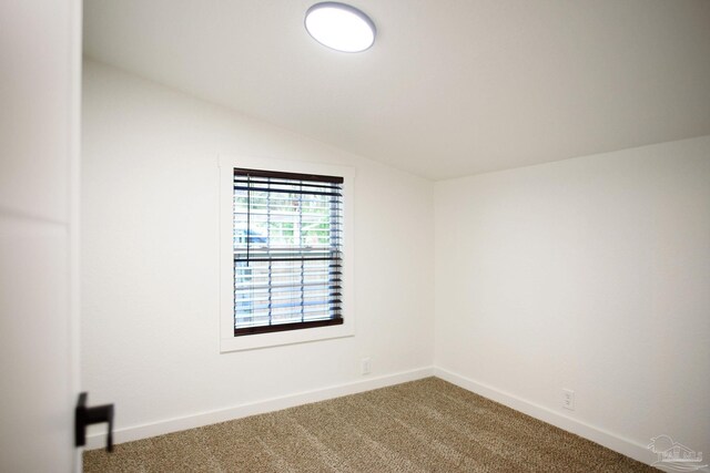 spare room featuring vaulted ceiling and carpet floors