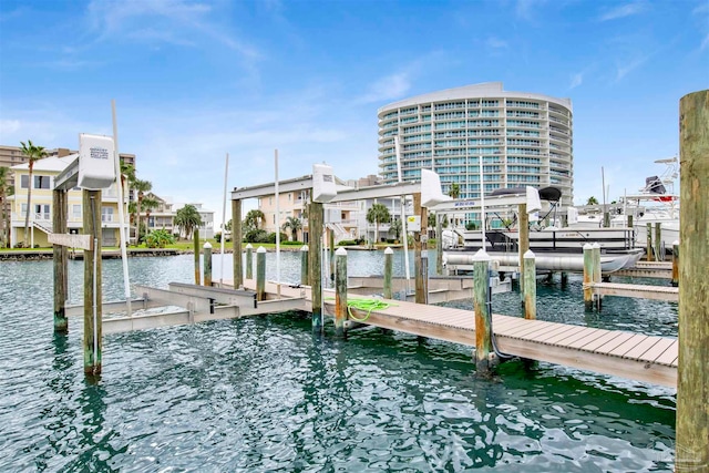 view of dock with a water view