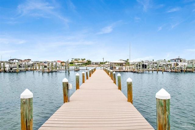 dock area with a water view