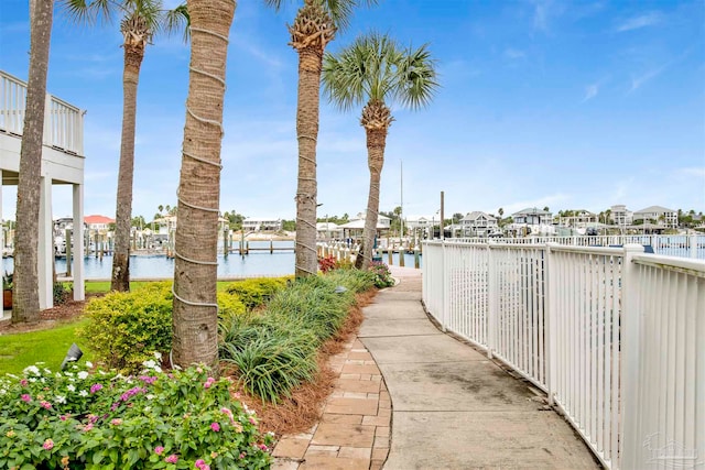 view of dock with a water view