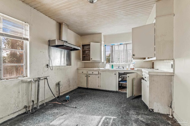 kitchen featuring tasteful backsplash and wooden ceiling