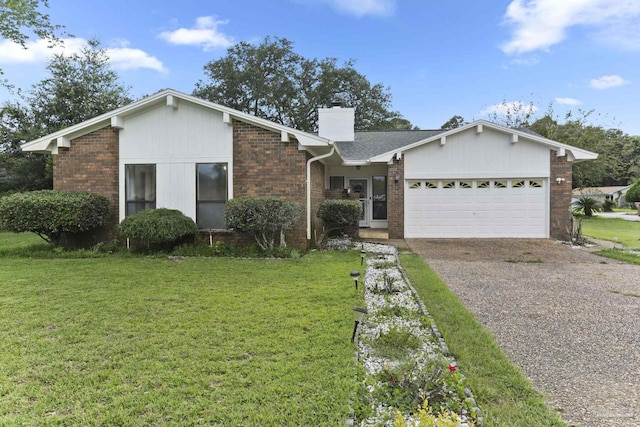 ranch-style home featuring a garage and a front yard