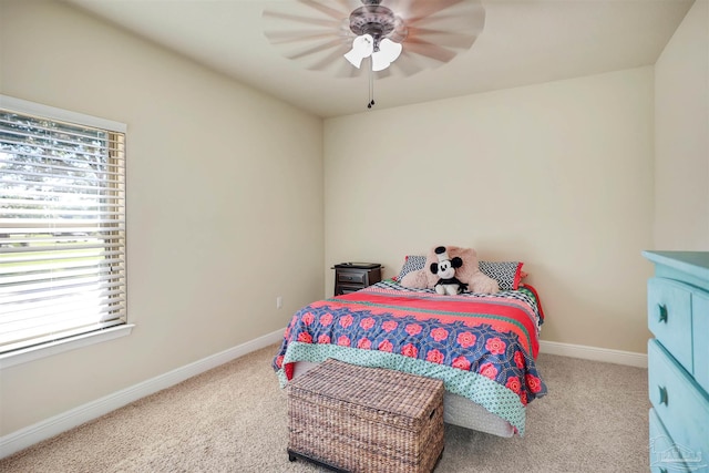 bedroom featuring carpet floors and ceiling fan