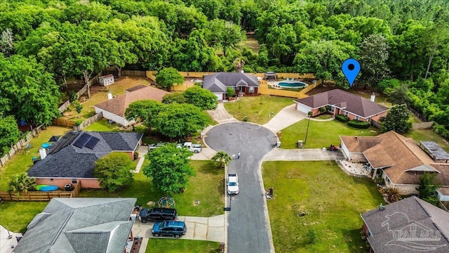 aerial view with a residential view