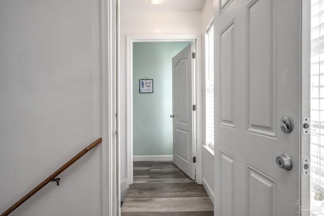 interior space with plenty of natural light, baseboards, and wood finished floors