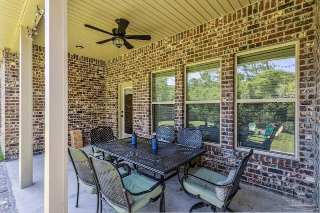 view of patio with ceiling fan and outdoor dining space