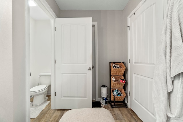 bathroom with wood finished floors and toilet