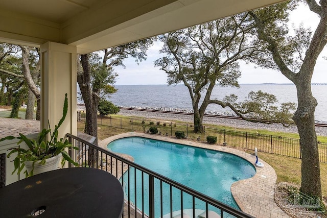 2 Bayou Blvd, Pensacola, FL 32503 - view of swimming pool featuring a fenced in pool, fence, and a water view