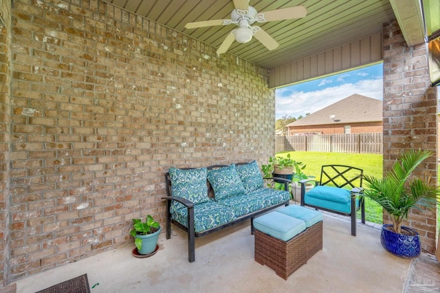 view of patio / terrace featuring outdoor lounge area and ceiling fan