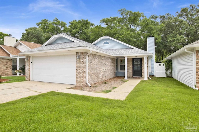 3108 Station Ct, Pensacola, FL 32504 - view of front of house featuring a garage, a shingled roof, concrete driveway, a chimney, and brick siding