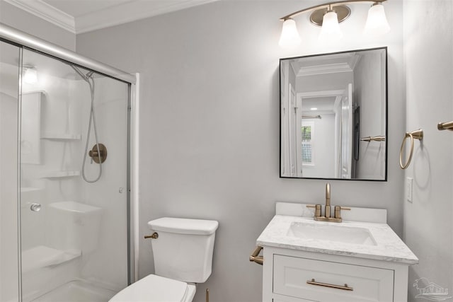 3108 Station Ct, Pensacola, FL 32504 - bathroom featuring ornamental molding, a stall shower, and vanity