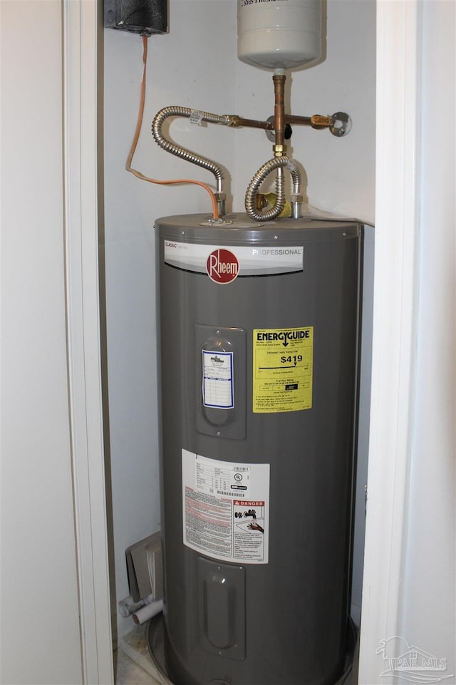 utility room featuring water heater