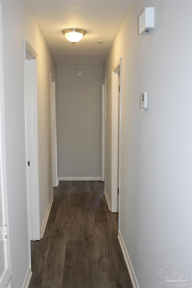 hallway with dark hardwood / wood-style floors