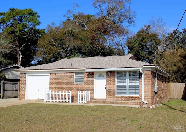 view of front of property featuring a garage and a front lawn