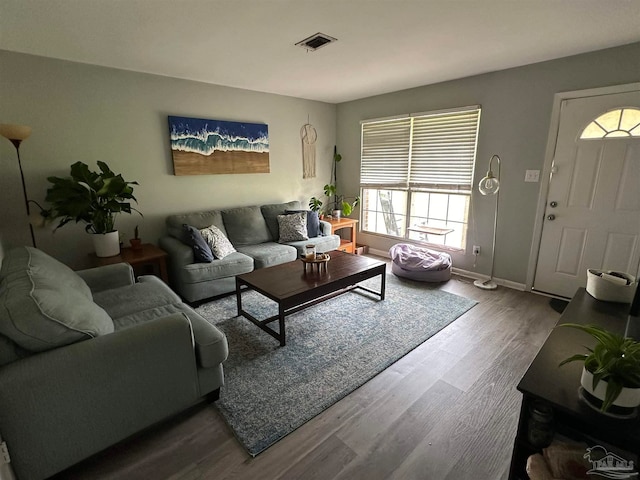 living room with hardwood / wood-style flooring