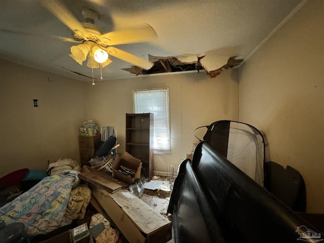 miscellaneous room featuring ceiling fan and ornamental molding