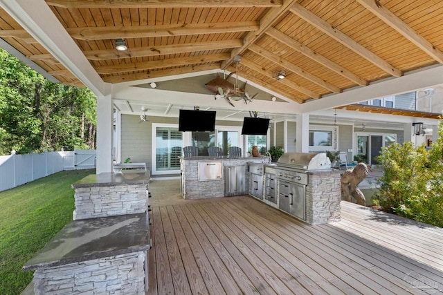 2950 Coral Strip Pkwy, Gulf Breeze, FL 32563 - wooden terrace featuring exterior kitchen, a gazebo, and grilling area