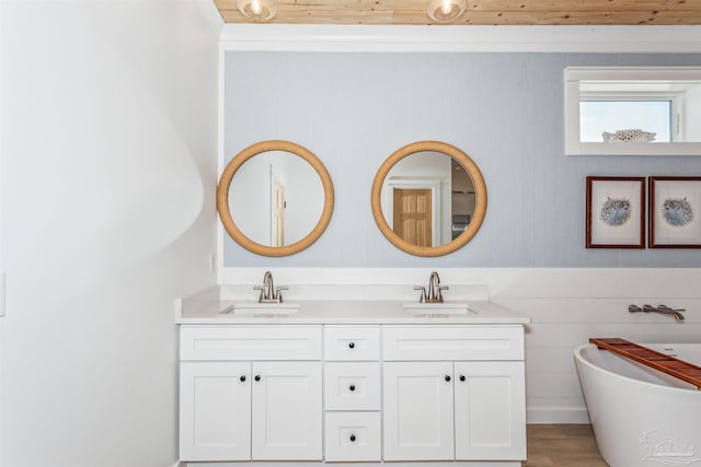 bathroom with vanity and a bath