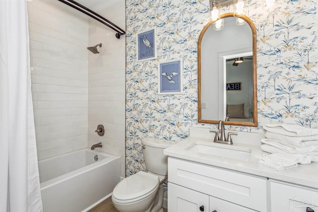 full bathroom featuring vanity, toilet, and shower / tub combo