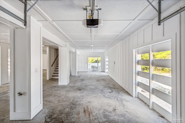 garage with a garage door opener