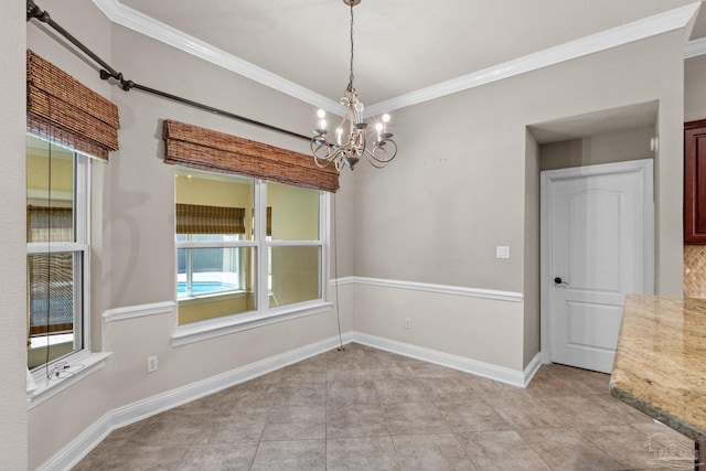 4166 Madura Four, Gulf Breeze, FL 32563 - empty room with a chandelier, ornamental molding, baseboards, and light tile patterned floors