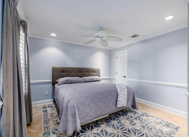 4166 Madura Four, Gulf Breeze, FL 32563 - bedroom with ornamental molding, light tile patterned floors, recessed lighting, a ceiling fan, and baseboards