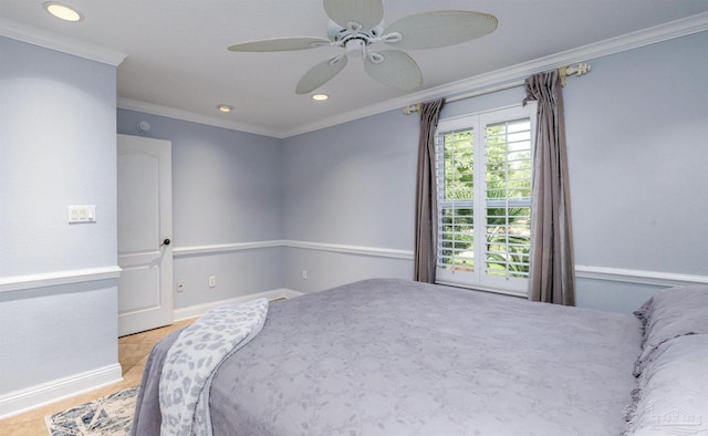 4166 Madura Four, Gulf Breeze, FL 32563 - bedroom with baseboards, ornamental molding, recessed lighting, and ceiling fan