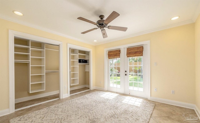 4166 Madura Four, Gulf Breeze, FL 32563 - unfurnished room with french doors, crown molding, tile patterned floors, built in features, and ceiling fan