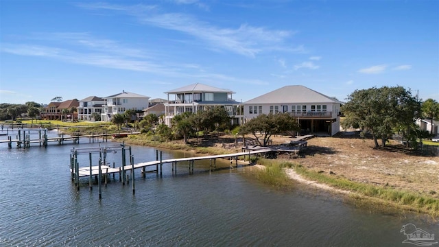 dock area with a water view