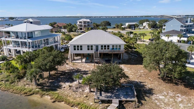 aerial view with a water view