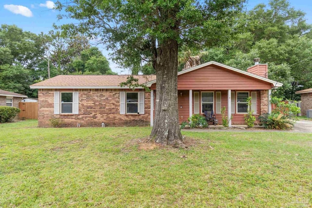 6555 Bellview Pines Pl, Pensacola, FL 32526 - ranch-style home with a chimney, covered porch, and brick siding