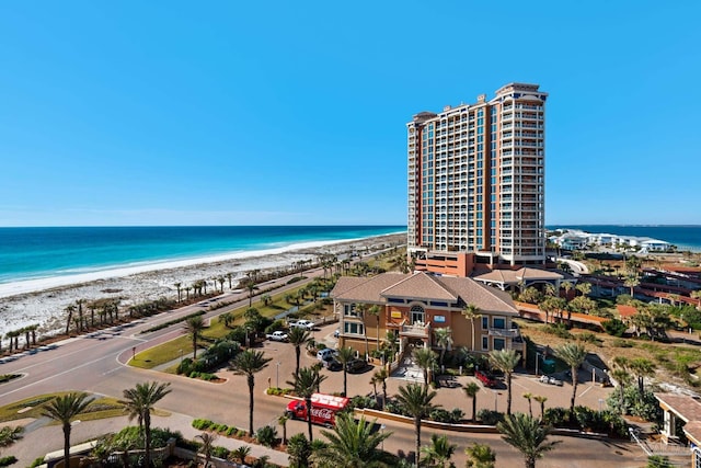 aerial view with a beach view and a water view