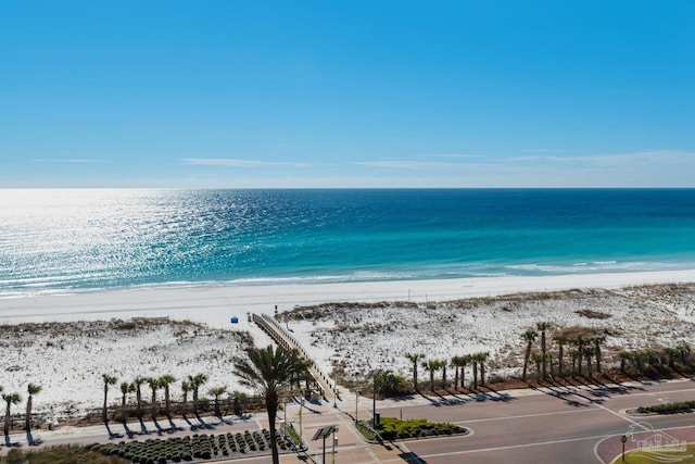 view of water feature with a beach view