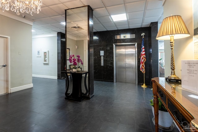 interior space with a chandelier